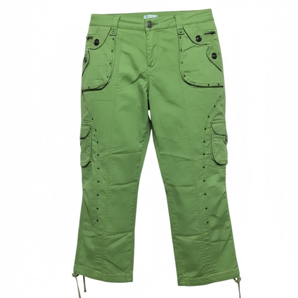 Cache Green Ankle & Cropped Jeans Size 12 Stretch vintage studs NWOT